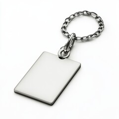 Fototapeta premium Personalized metal keychain blank rectangle tag silver chain accessory for engraving and gifts design mockup