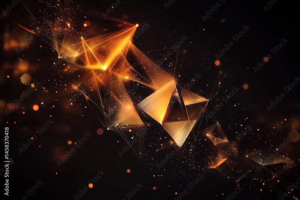 Poster digital universe: an artistic portrayal of a network of glowing abstract shapes and lines against a 
