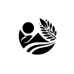 Minimalist Nature Logo: Mountain, Sun, Leaf, & Circle