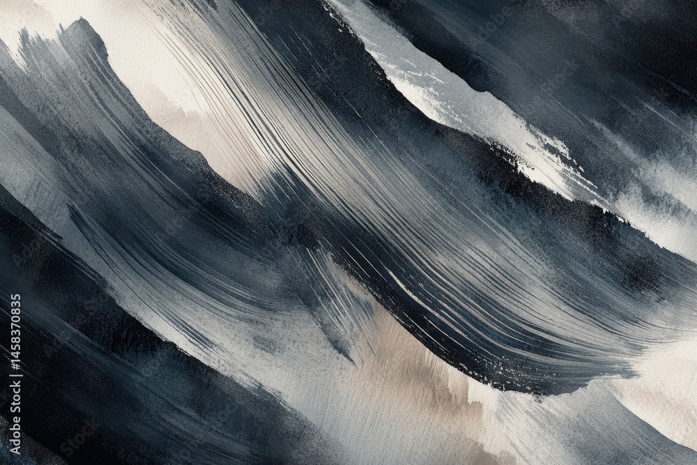 Poster abstract strokes in dark tones: an evocative close-up of abstract brushstrokes in deep shades of bla