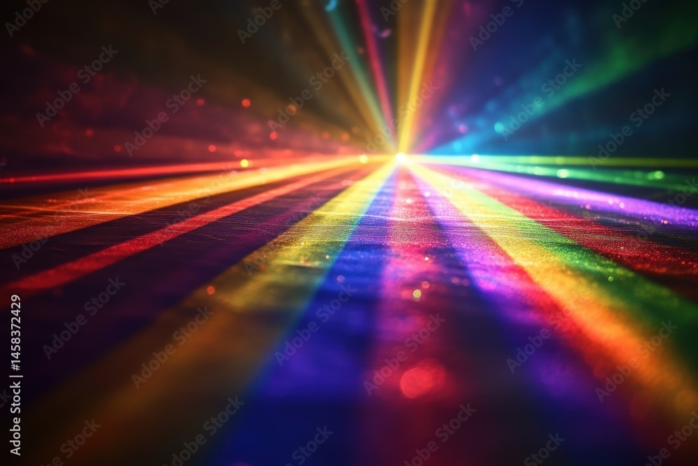 Poster abstract laser light spectrum: a vibrant and dynamic display of colorful laser beams radiate outward