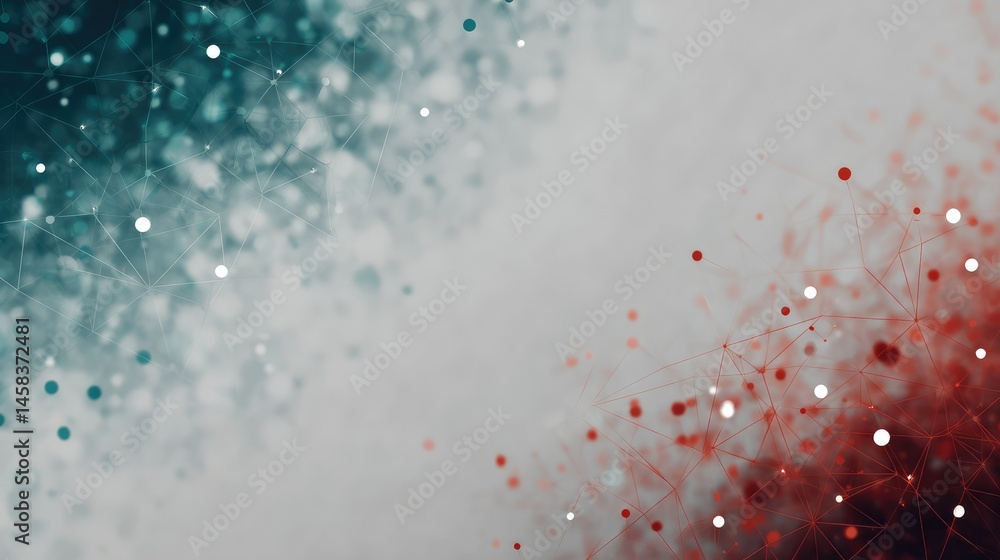 Poster abstract network: teal and red nodes in a soft, dreamy style