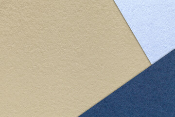 Fototapeta premium Texture craft beige paper background with sky and navy blue border. Vintage abstract sand cardboard.