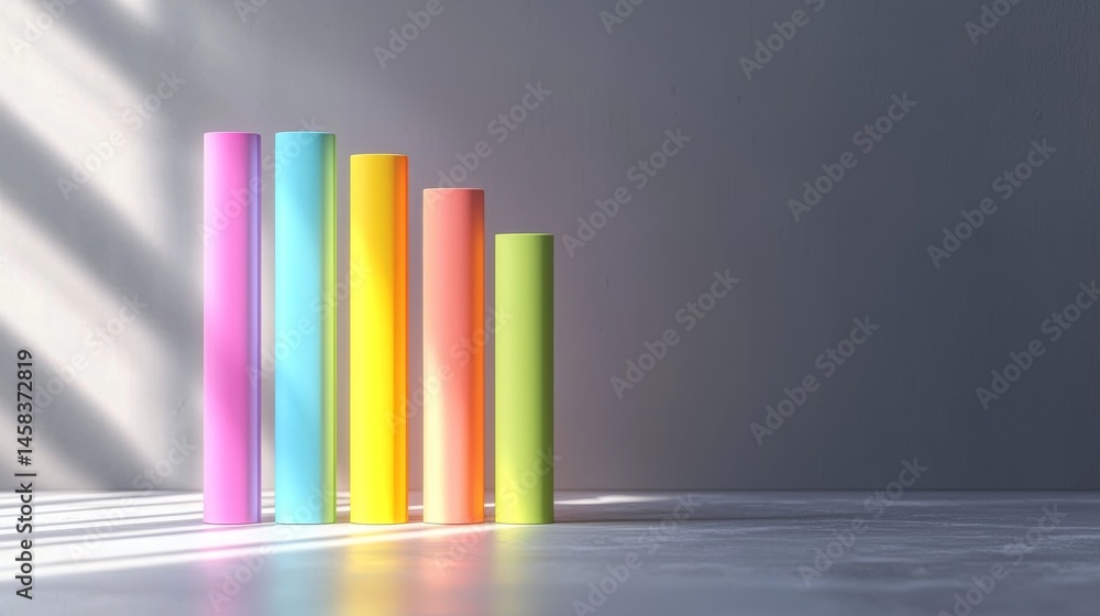 Poster colorful gradient columns arranged artistically on a minimalist surface.