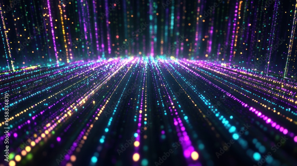 Poster glowing particles abstract background dynamic light streams
