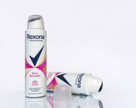 Rexona MotionSense anti-perspirant deodorant isolated on white background with reflection