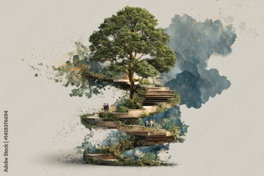 Poster tree structure merges elements of nature with artistic layers, s