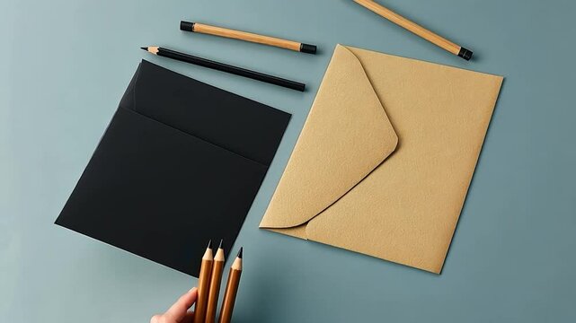 Blank envelopes and pencils on a muted background