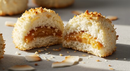 Delicious Coconut Macaroons with Caramel Filling, Close-Up