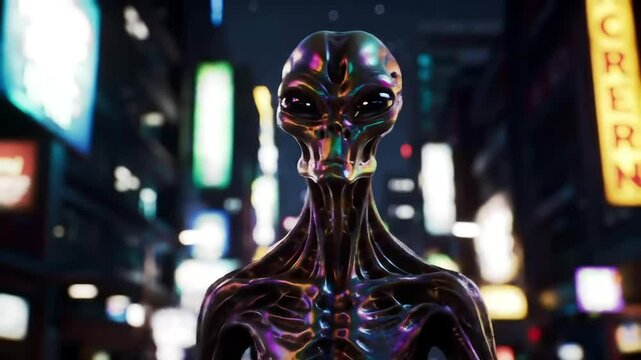 Futuristic alien head with transparent skin and glowing circuits