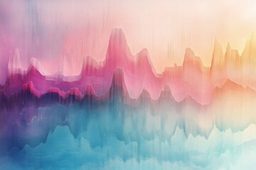 Obraz premium Celestial Symphony: An abstract depiction of a mountain range unfolds in a mesmerizing watercolor style, with hues that evoke the serenity of dawn and dusk. 
