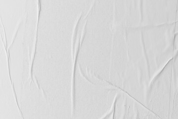 white paper wrinkled poster template ,blank glued creased paper sheet mockup.white poster mockup on wall. empty paper mockup..