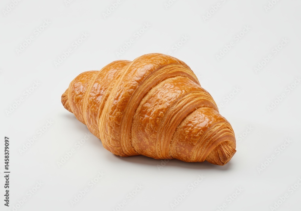 Poster golden brown croissant on a plain white background in a studio setting for a clean and simple look