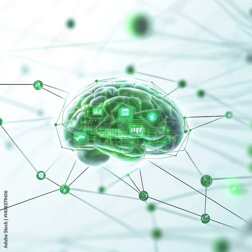 Aufkleber futuristic brain technology virtual space hyperrealistic digital art tech overlay conceptual perspec