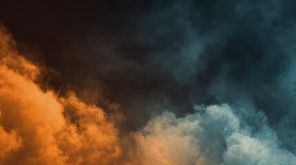 Obraz premium Fiery Orange and Teal Smoke Cloudscape: A Dramatic Abstract Artwork