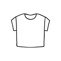 Hand drawn doodle simple short wide t-shirt, crop top. Tee shirt template. Isolated on white background