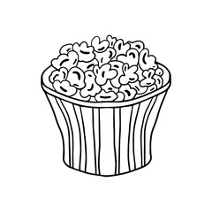 Hand drawn doodle simple striped popcorn bucket. Isolated on white background