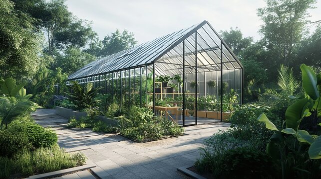Greenhouse design ideas: modern glasshouse with plants and garden landscape architecture inspiration guide