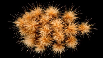 Obraz premium Abstract Botanical Burst: Golden Seed Heads Against Black