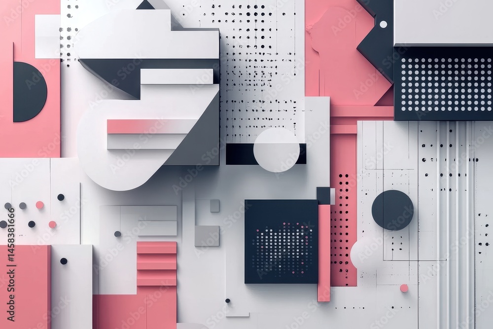 Poster geometric composition: abstract art in soft hues, a visual interplay of shapes and textures, creatin