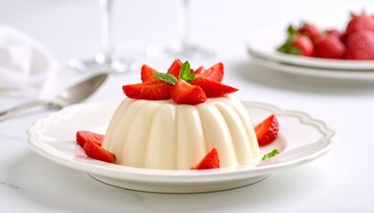 Creamy Panna Cotta Dessert with Fresh Strawberry Garnish Elegant Presentation