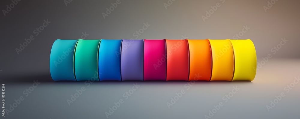 Poster vibrant gradient of colorful rolls arranged in a clean and minimalistic style.