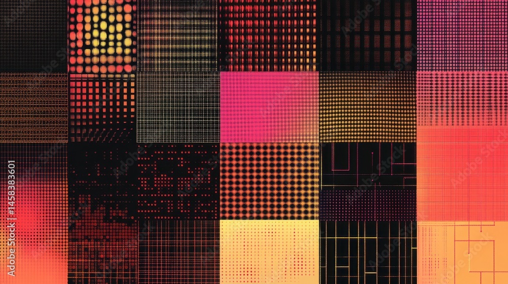 Poster abstract grid of colors: a visually captivating composition of geometric patterns and vibrant hues, 