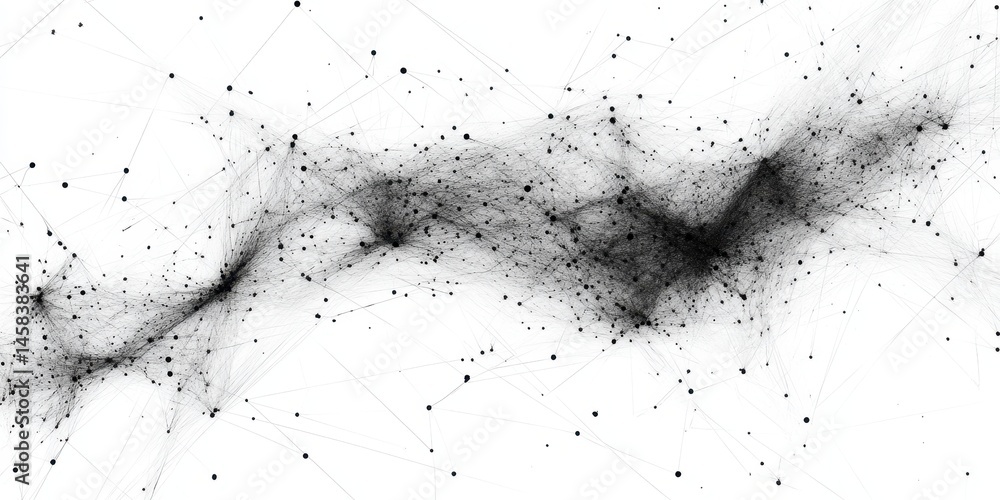 Poster abstract particle flow: a mesmerizing abstract image featuring a dynamic flow of black particles aga