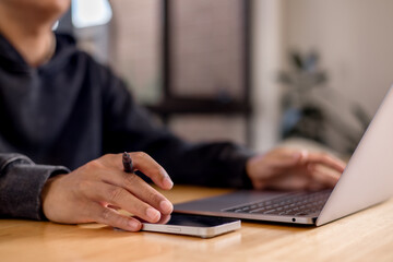 businessman working in office using laptop. professional business executive manager looking at computer thinking on digital strategy, sitting at desk.