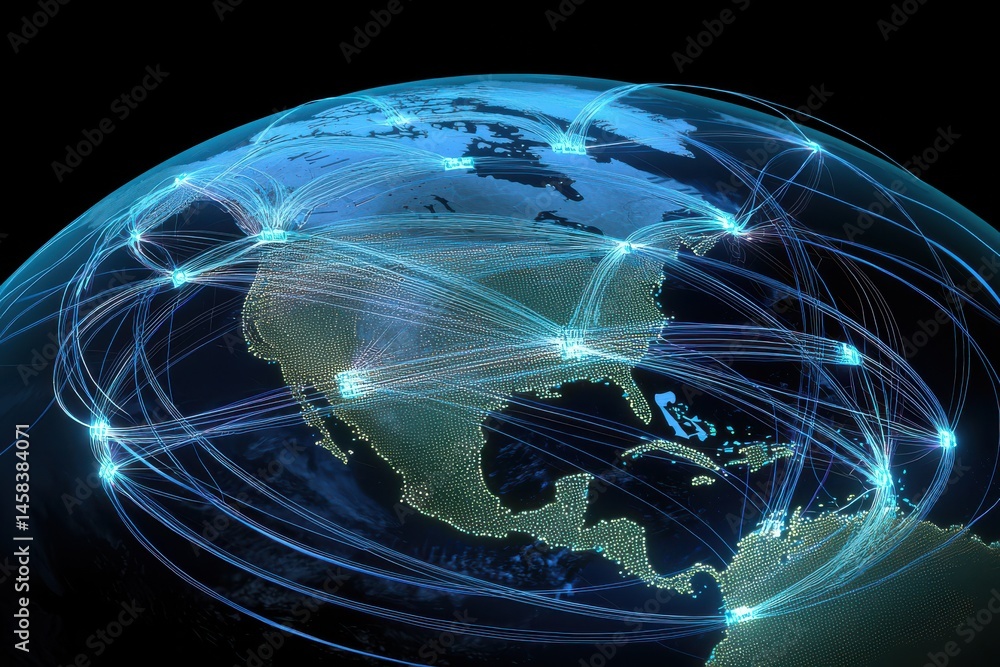 Poster global smart energy network connecting ai and gigapixel technology earth digital visualization futur