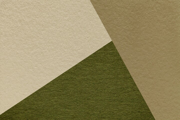 Texture craft beige, brown and green paper background, macro. Structure vintage abstract olive cardboard
