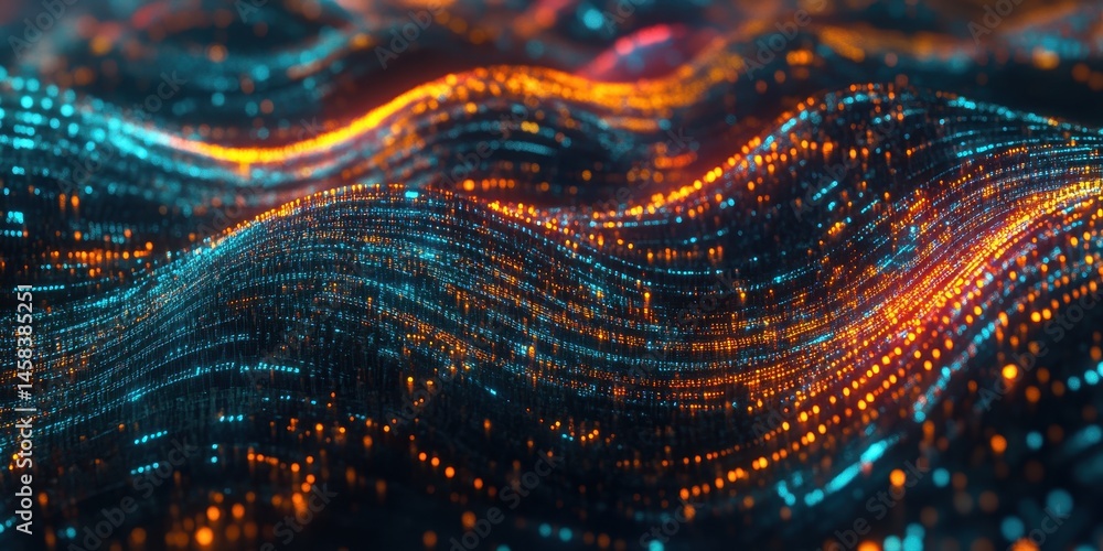 Poster digital data stream: a dynamic display of interconnected data streams, illuminated with vibrant blue