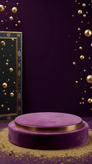 Deep Purple Velvet Podium Luxurious Look with Gold Accents