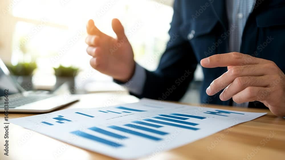 Poster business professional analyzing data with charts and graphs on desk