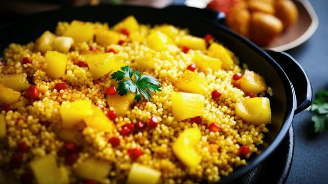 A traditional dish of Brazilian cuisine: corn porridge, kuskus