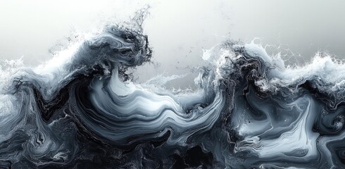 Abstract painting of gray and black waves