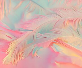 Dreamy Feather Texture: Delicate feathers, awash in pastel hues of pink, blue, and yellow, create a dreamy texture. This image captures the airy lightness and intricate details of each feather.
