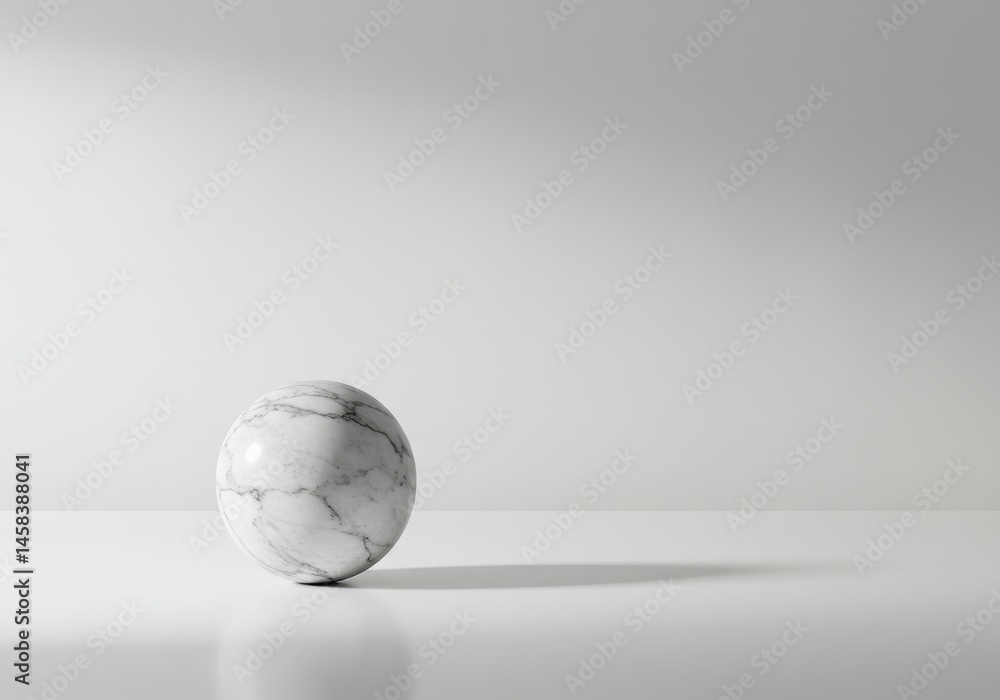 Aufkleber marble sphere on a white surface casting a shadow against a white background in a studio setting