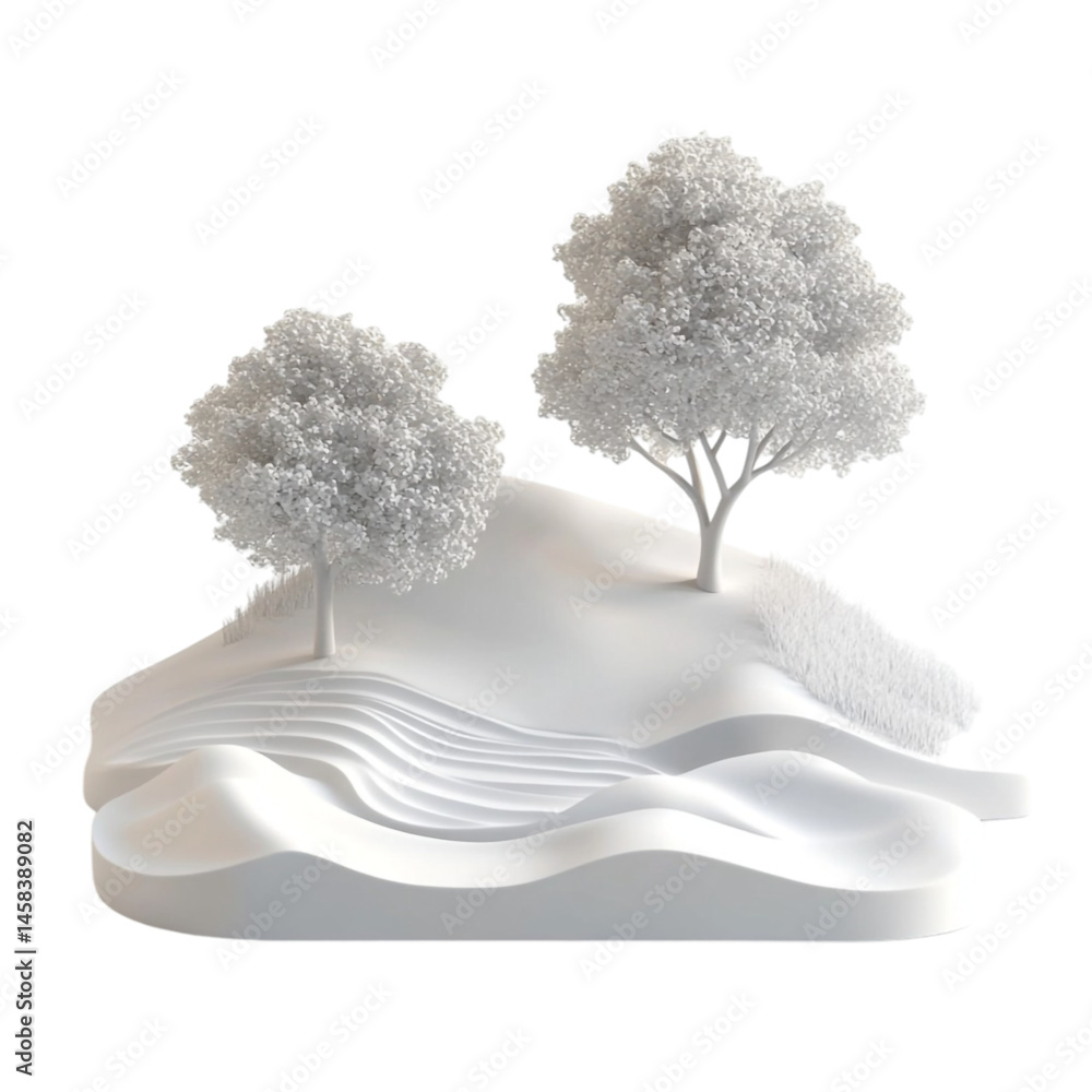 Poster white landscape with trees and undulating hills a minimalist scene