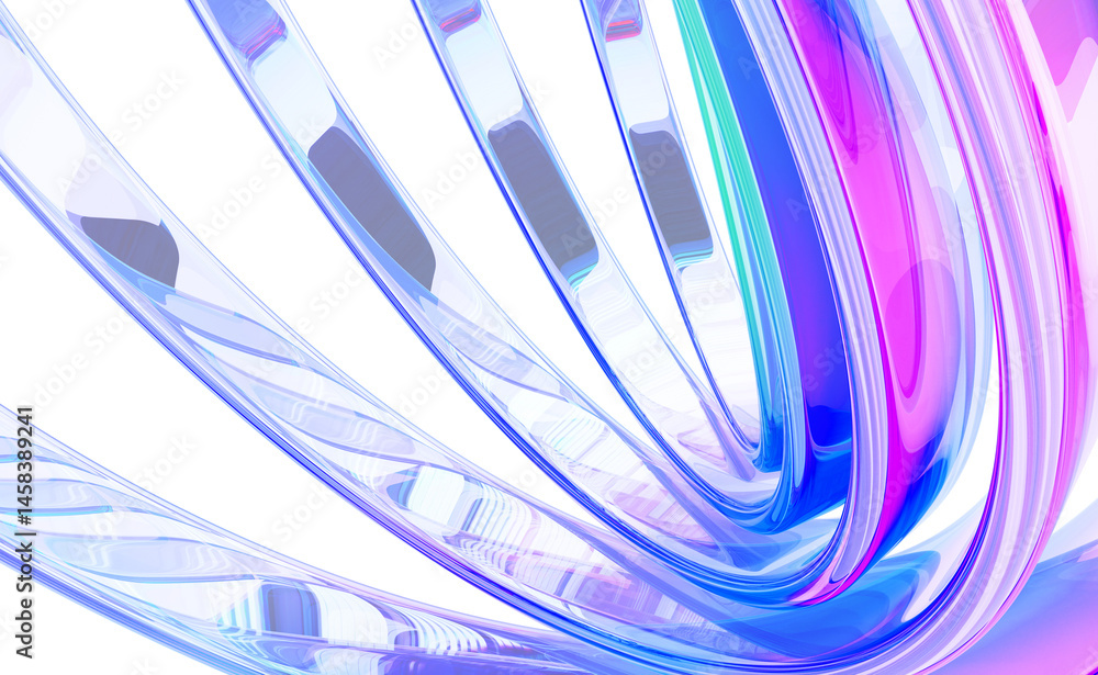 Poster 3d abstract liquid glass holographic transparent background. dynamic digital tech banner of curve wa