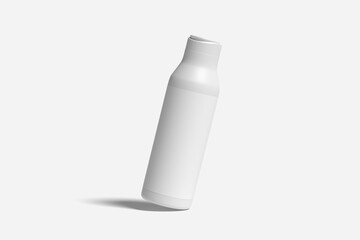 White plastic cosmetic lotion bottle mockup on white background.