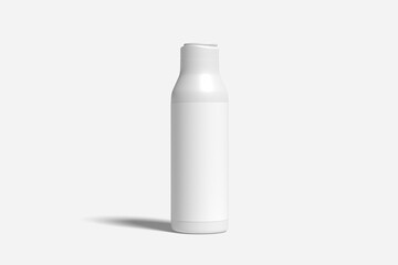 White plastic cosmetic lotion bottle mockup on white background.