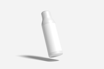 White plastic cosmetic lotion bottle mockup on white background.