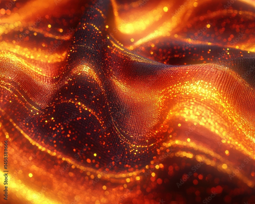 Aufkleber Wavy abstract background with flowing lines and glowing particles creating a dynamic and fiery lava like texture and pattern appearance.