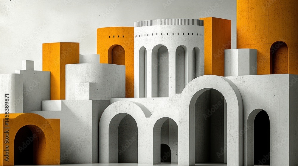 Leinwandbilder abstract architectural design featu arches and geometric shapes in shades of white and yellow agains