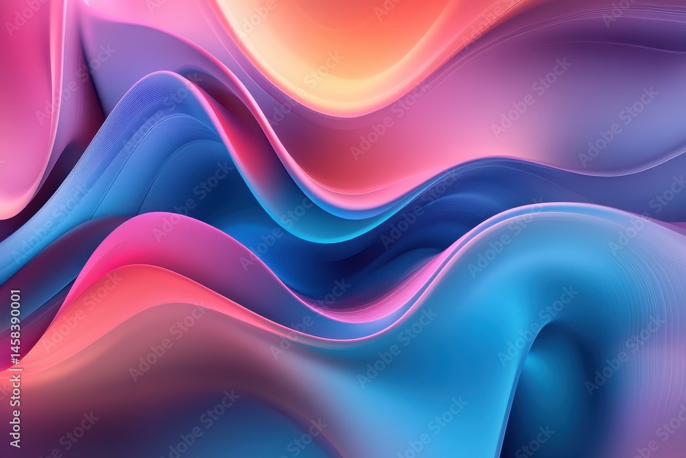 Aufkleber abstract colorful waves: fluid, vibrant waves of pink, blue, and orange create a mesmerizing abstrac