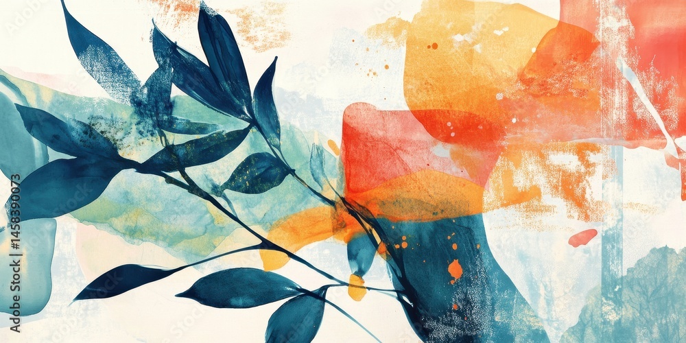 Poster abstract botanical painting: a captivating display featuring delicate leaves set against a backdrop 