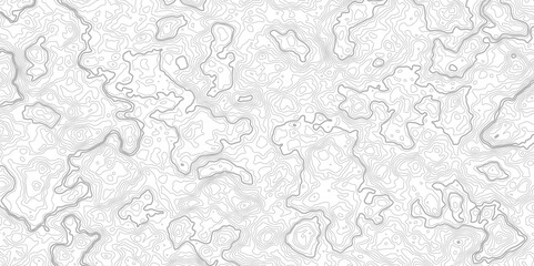 The grey white on black contours vector topography stylized height of the lines. The concept of a conditional geography scheme and the terrain path. Ultra wide. Map vector terrain Illustration. © Afridi