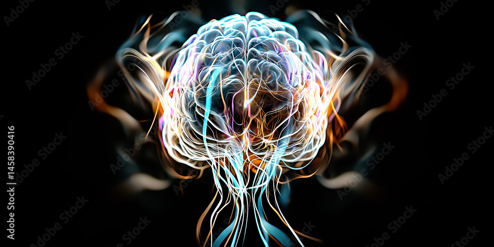 Aufkleber abstract visualization of brain activity or ai, depicted as a complex network of glowing colorful fi