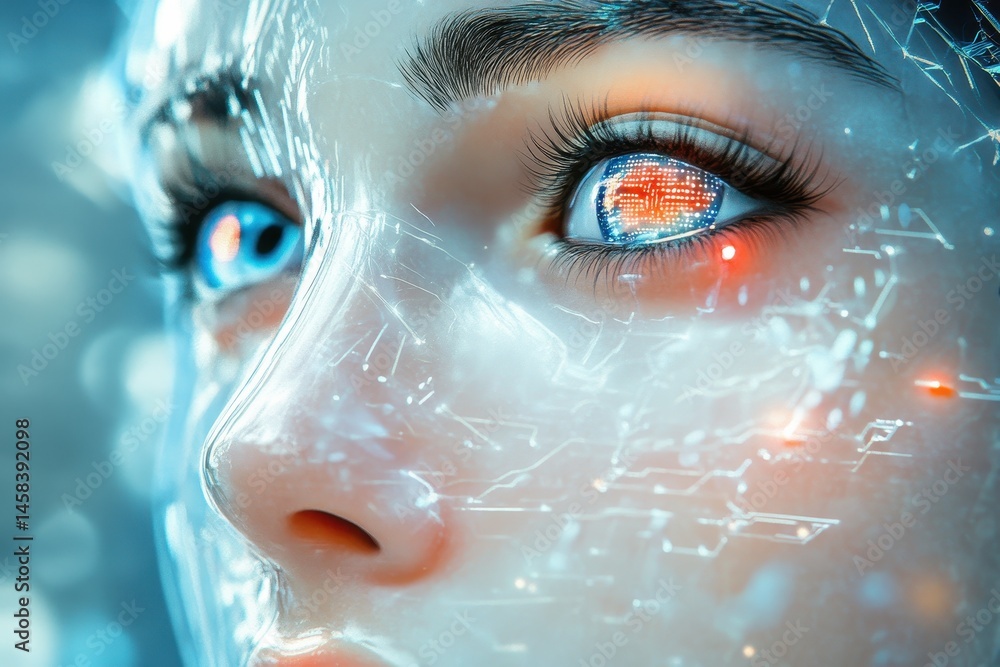 Poster digital gaze: a captivating digital artwork that captures a futuristic concept, featuring a detailed